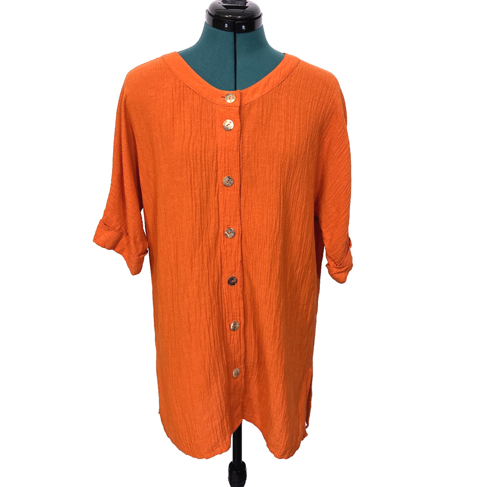 Soft Surroundings Blouse Womens Size‎ Small Orange Tunic Top Ramie Silk Rayon
